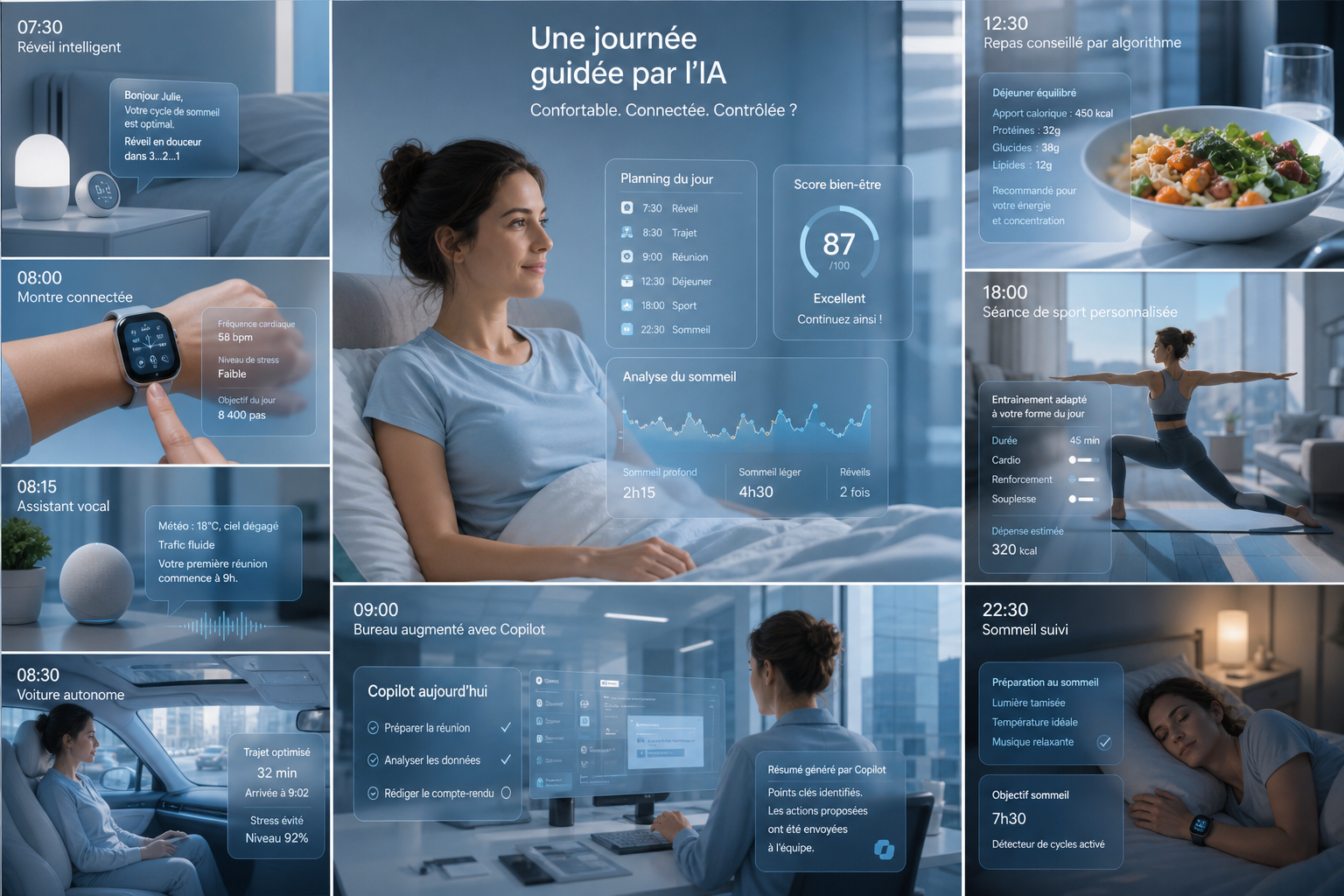 Une journée quotidienne entièrement guidée par des assistants d'intelligence artificielle