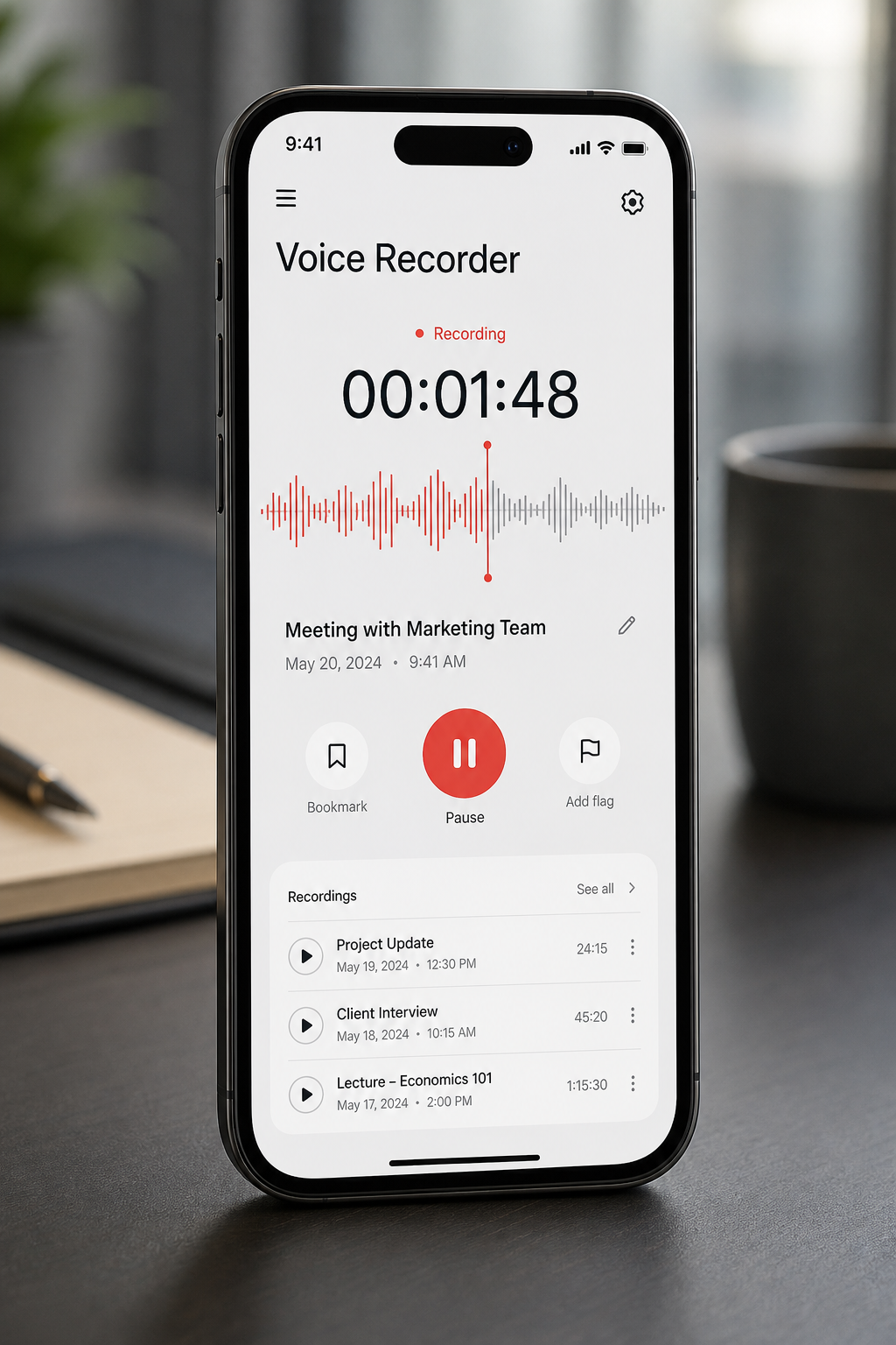 Application mobile d'enregistrement vocal sur smartphone