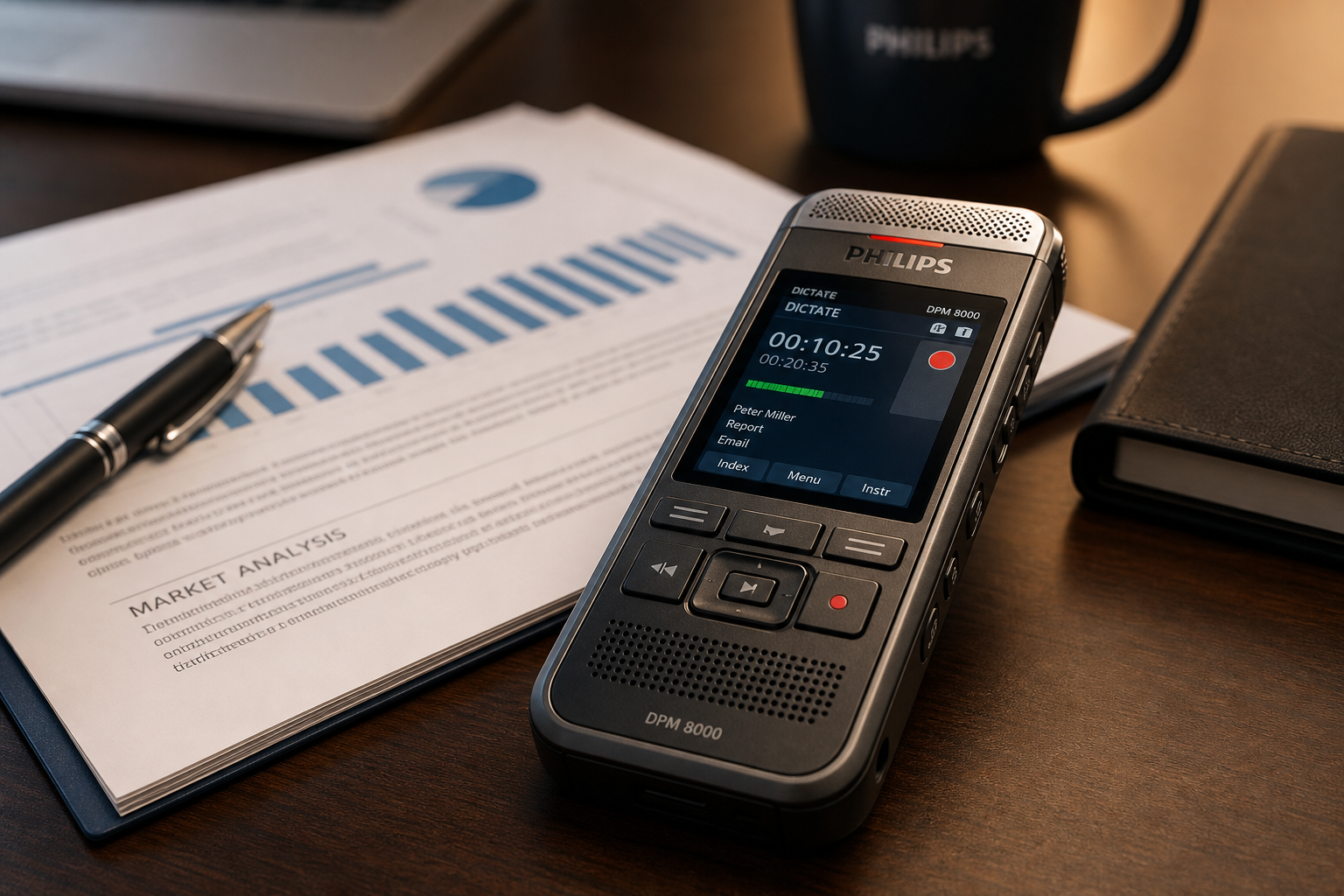 Dictaphone professionnel Philips sur un bureau