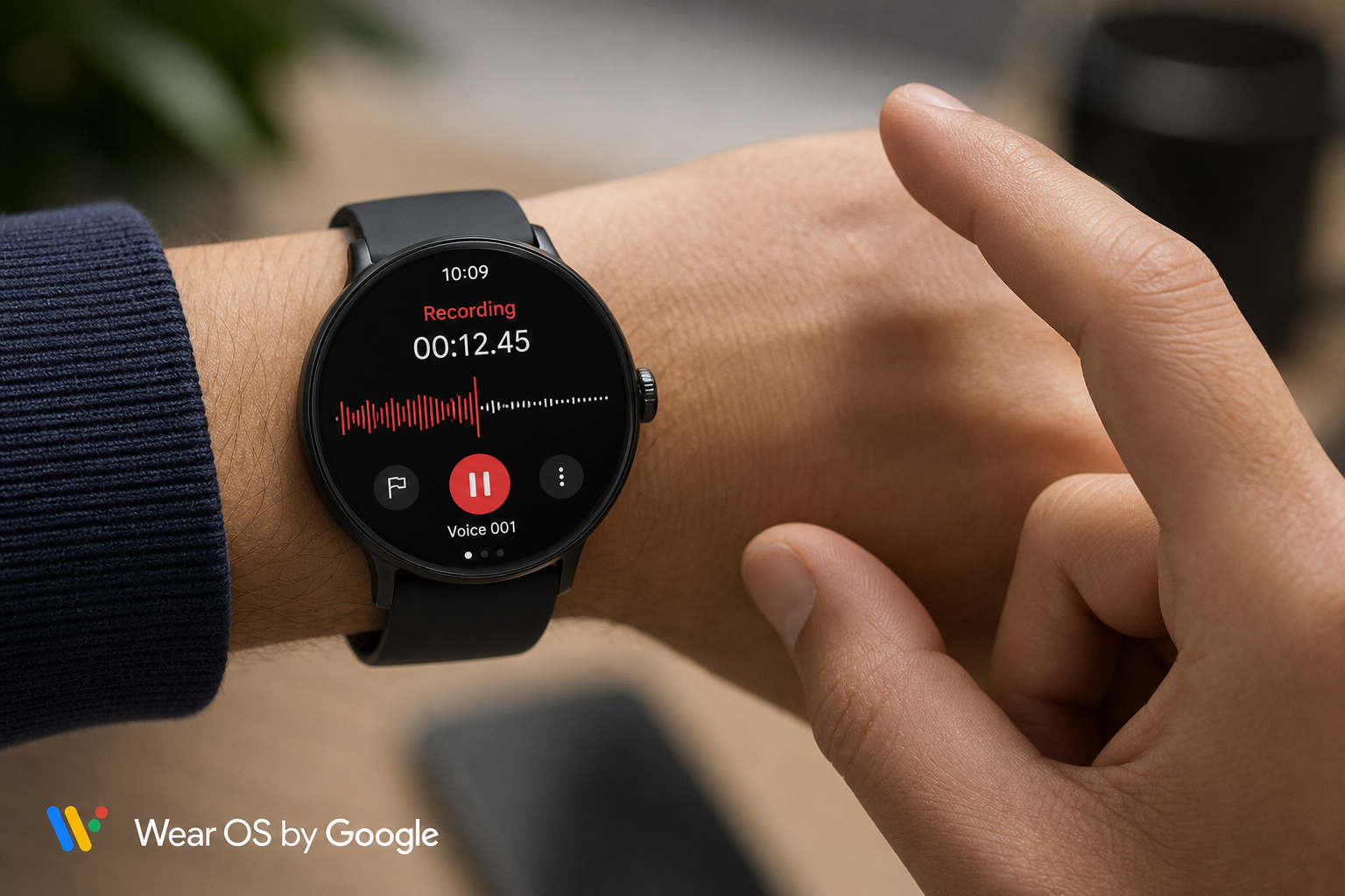 Montre connectée Wear OS avec application d'enregistrement vocal